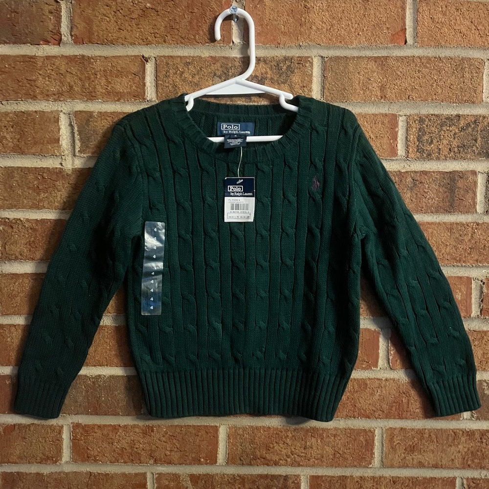 Polo by Ralph Lauren Little Boy 4 Dark Green Cable Knit Sweater NWT Christmas